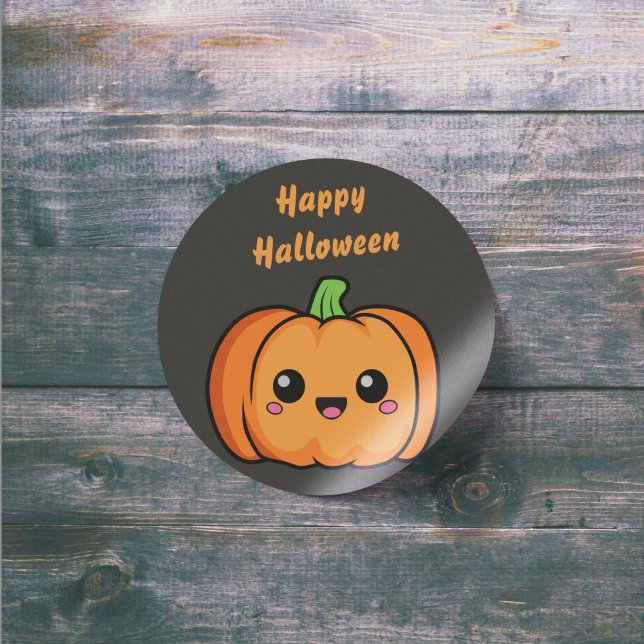 Rond Happy Halloween mignon Sticker Citrouille (Happy Halloween Cute Pumpkin Sticker)