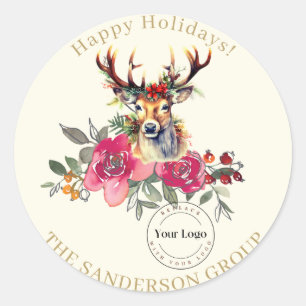 Rond Happy Holidays Boho Custom Logo Sticker Round