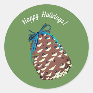 Rond Happy Holidays Pinecone Sticker