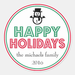 Rond Happy Holidays Snowman Favor Sticker (Rouge / Vert