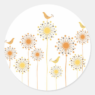 Rond Happy Orange BIrds Custom Round Sticker