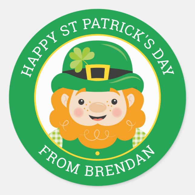Rond Happy St Patrick's Day Leprechaun Round Sticker (Devant)