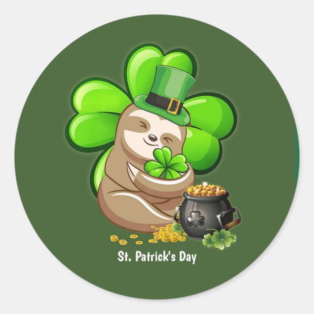 Rond Happy St. Patrick's Day Sloth sticker (Devant)