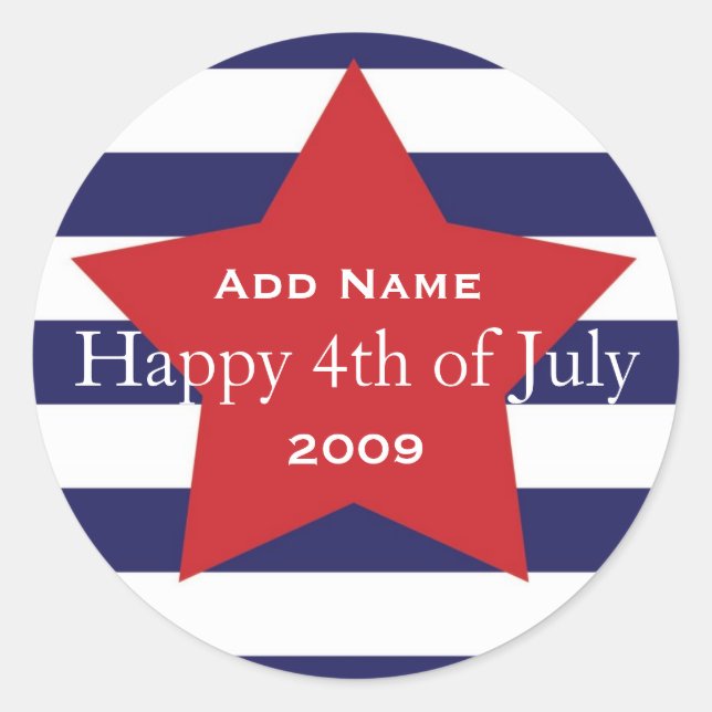 Rond Happy Sticker Faveur Personnalisable "4 juillet" (Devant)