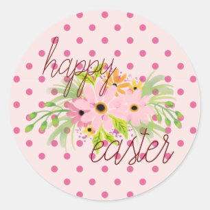 Rond Happy Sticker rose simple Pâques