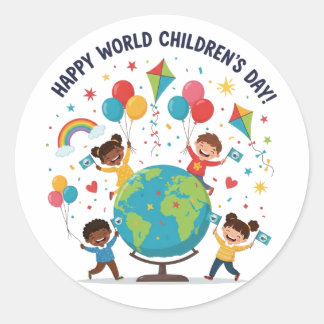 Rond Happy World Children’s Day Celebration Sticker