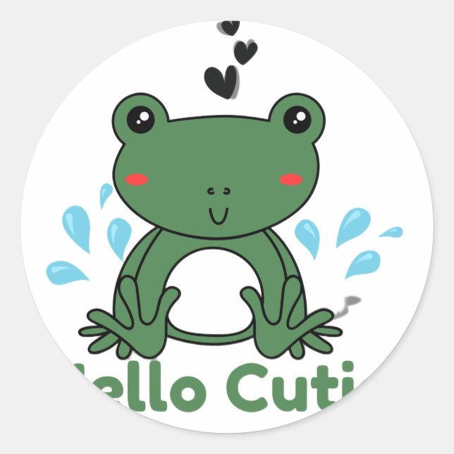 Rond Hello Cutie Frog Sticker – Cute Aesthetic Round St (Devant)