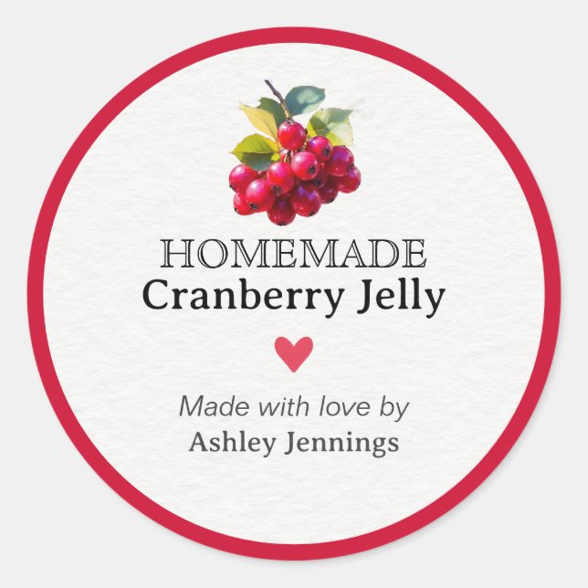 Rond Homemade Cranberry Jelly Label Custom Sticker  (Devant)