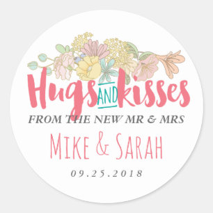 Rond Hugs Baisers M. Mme Floral Wreath Sticker Mariage