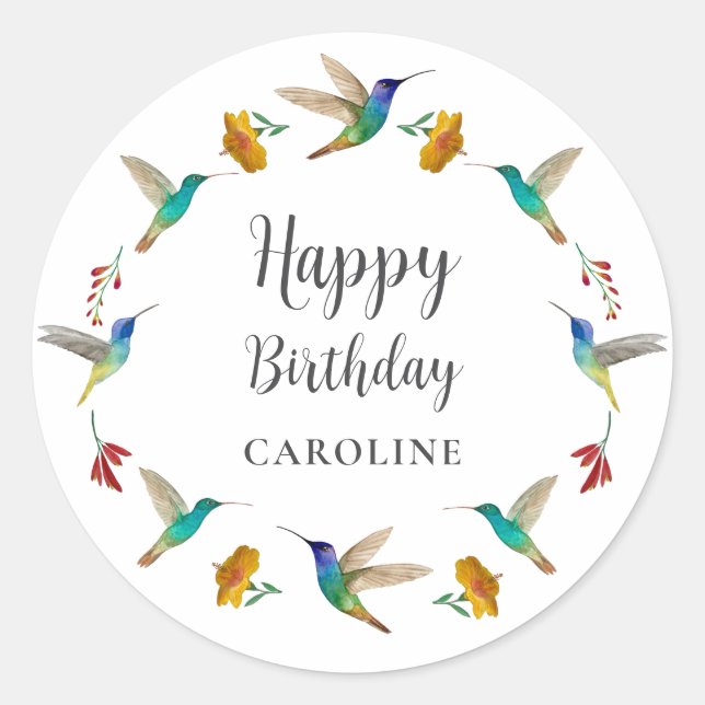 Rond Hummingbird Custom Birthday Sticker (Devant)