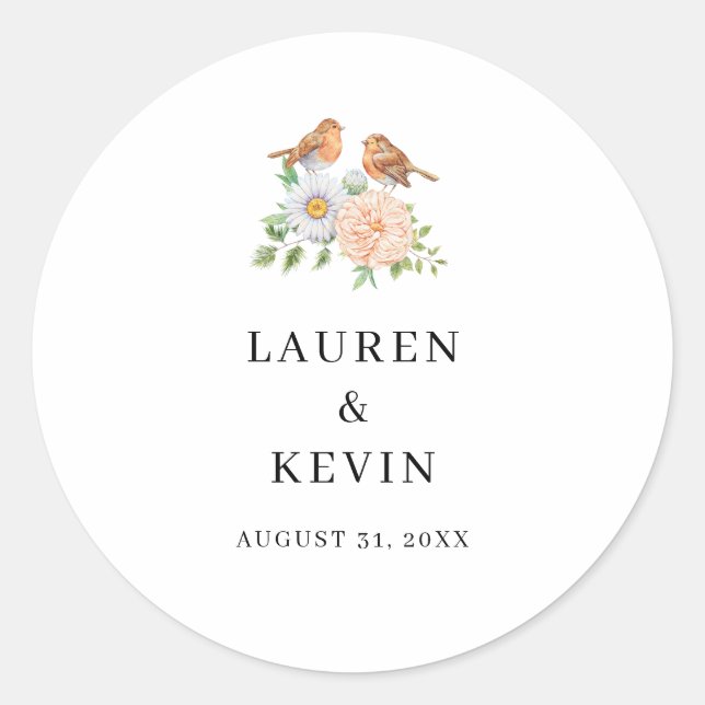 Rond Illustration botanique Mariage Favor Sticker (Devant)