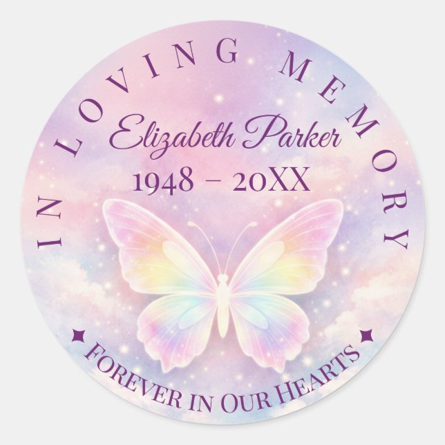 Rond In Loving Memory Butterfly Remembrance Sticker (Devant)