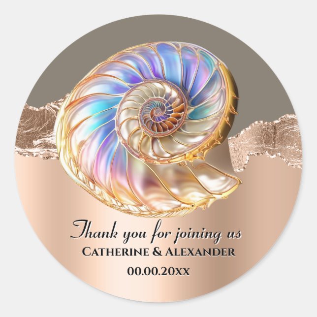 Rond Iridescent Shell Wedding Thank You Sticker (Devant)