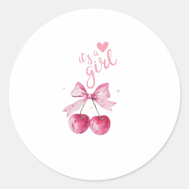 Rond It’s a Girl Cherry Baby Shower Sticker (Devant)