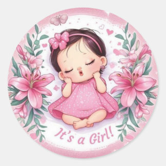 Rond It’s a Girl – Floral Baby Shower Sticker