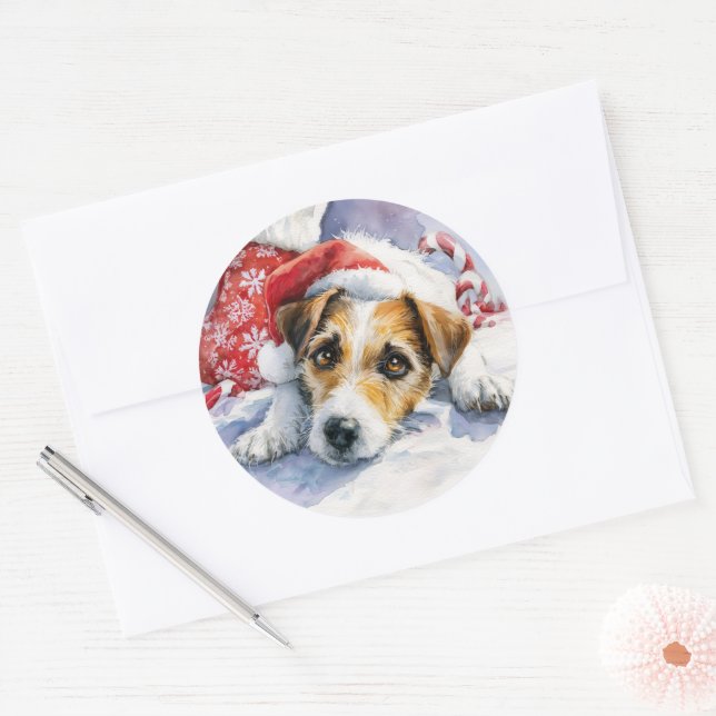 Rond Jack Russell Christmas Round Sticker (Enveloppe)