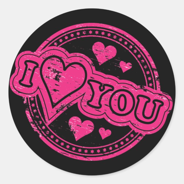 Rond Je T'Aime Stamp Classic Round Sticker (Devant)