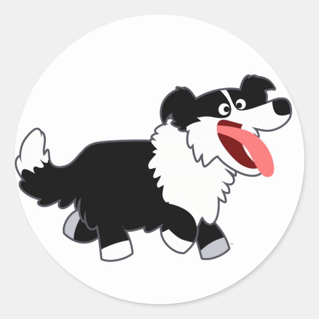 Rond Joli Cartoon Bordure Collie Sticker (Devant)