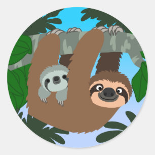 Rond Joli Cartoon Mère Sloth Et Bébé Sticker