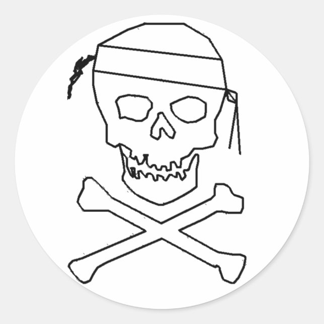 Rond Jolly Roger Round Black on Transparent Sticker (Devant)