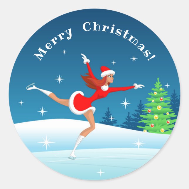 Rond Joyeux Noël Figure Patinage Girl Sticker (Devant)
