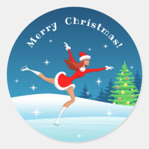 Rond Joyeux Noël Figure Patinage Girl Sticker