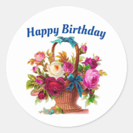 Rond Joyeux Sticker à panier floral pour anniversaire