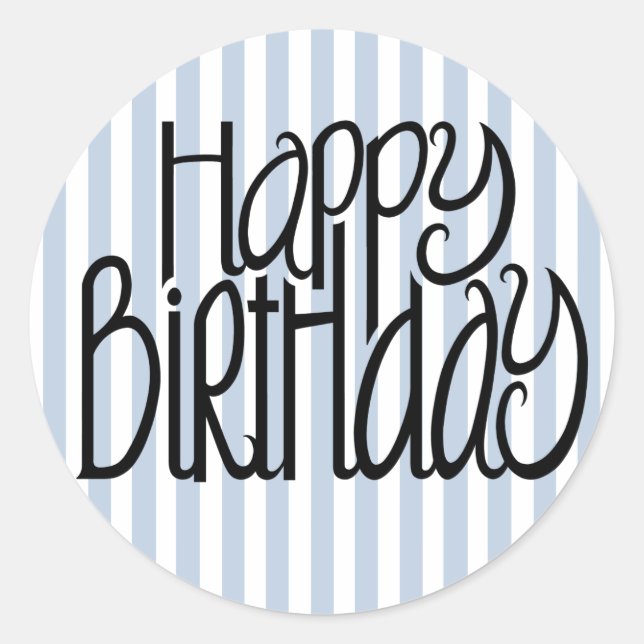 Rond Joyeux Sticker Bleu Stripes Anniversaire (Devant)