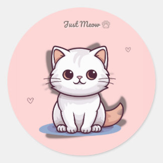 Rond Just Meow Cute White Kitten Sticker | Pink Pastel 