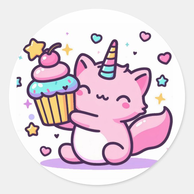 Rond Kawaii Chat Sticker d'anniversaire tellement migno (Devant)