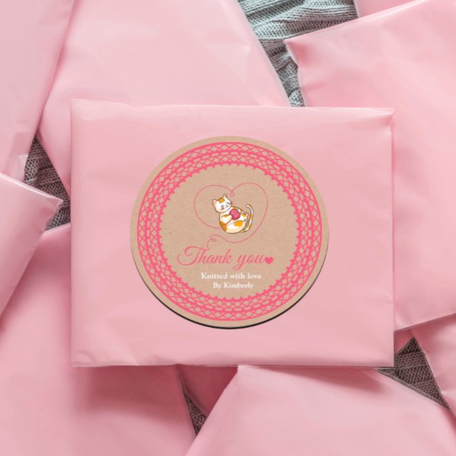 Rond Kitten Avec Sticker Merci Crochet Coeur (#zazzlemade #catcrochet #crochet #knitten Ecraftpapersticker #kraftpapersticker #label)