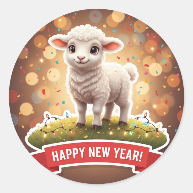 Rond Lamb New Year Confetti Sticker (Devant)