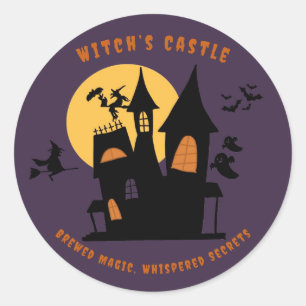 Rond Le château de Witch's attend - Sticker Halloween