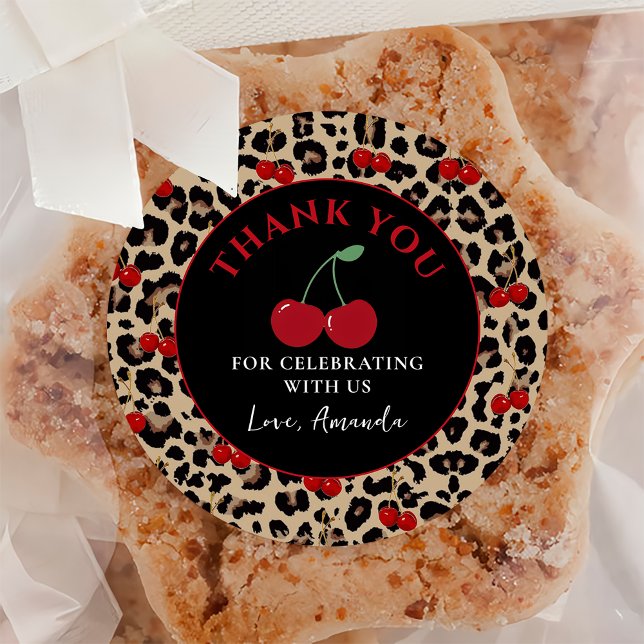 Rond Leopard Cheetah Cherry Birthday Sticker (Créateur téléchargé)
