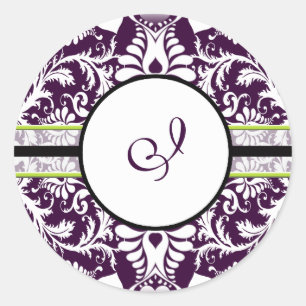 Rond LETTRE D'AUTRE Sticker initial pourpre Damask I Ma