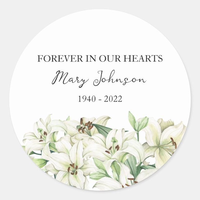 Rond Lily Memorial Funeral Classic Round Sticker (Devant)