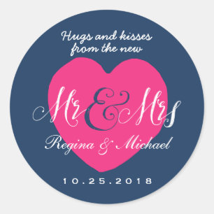 Rond Love Coeur Script Mr et Mme Wedding Favor Sticker