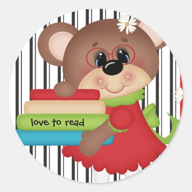 Rond Love to Read mignon Bear Sticker (Devant)