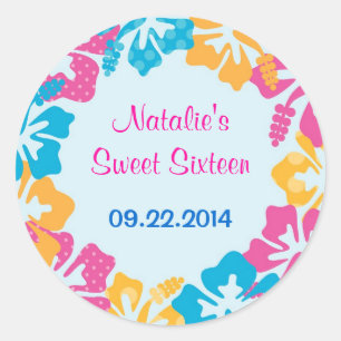 Rond Luau Hibiscus Sweet sixteen (16) Favor Sticker