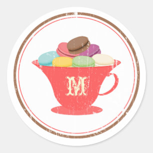 Rond Macarons Français En Sticker Monogramme Tea Rouge