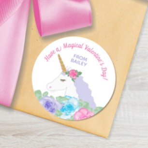 Rond Magical Unicorn Valentine's Day Favor Tag Sticker