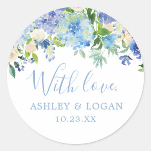 Rond Mariage Floral Bleu Avec Sticker Faveur Amour