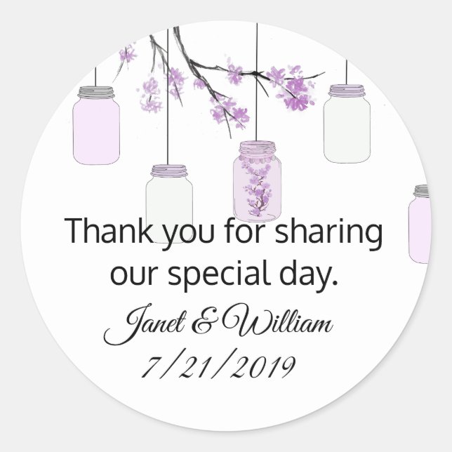 Rond Mason Jar sur Flower Tree Wedding Favor Sticker (Devant)