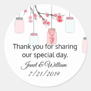 Rond Mason Jar sur Flower Tree Wedding Favor Sticker