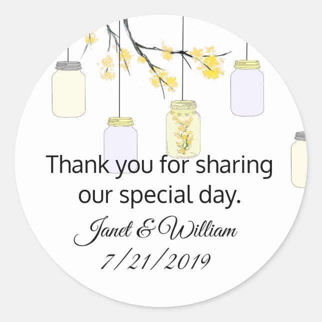 Rond Mason Jar sur Flower Tree Wedding Favor Sticker (Devant)
