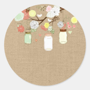 Rond Mason Jars sur Sticker Faux Burlap