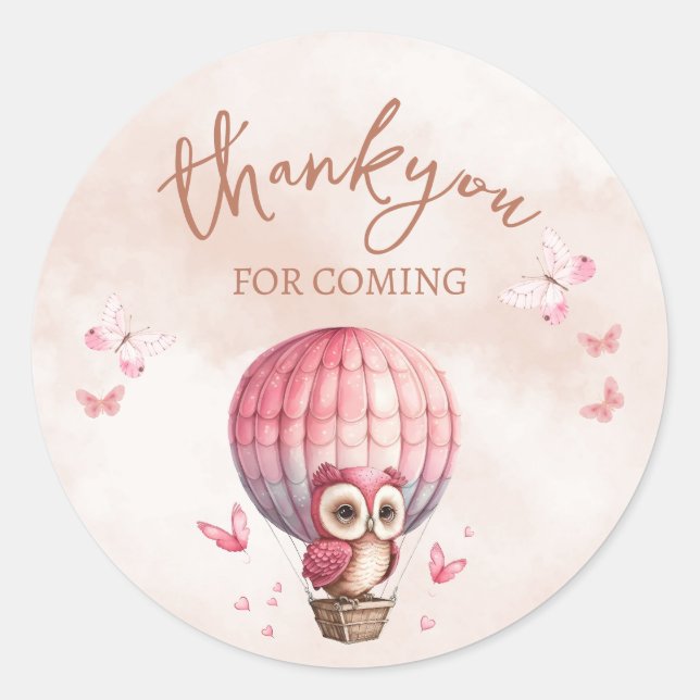 Rond Merci Chouette Rose Cute Pour Sticker Venant (Devant)