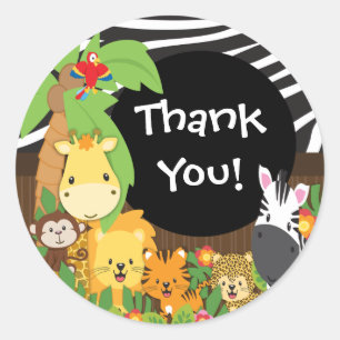 Rond Merci Jungle Safari Bébé Animaux Sticker