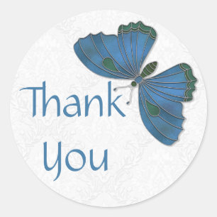 Rond Merci Sticker Papillon Brocade bleu