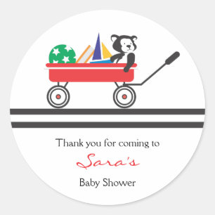 Rond Merci Sticker pour Baby shower Little Red Wagon